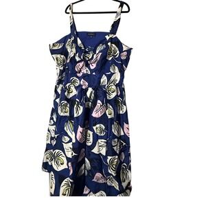 Eloquii Blue Tropical Leaf Print Fit and Flare Midi Dress Plus Size 18Sweetheart